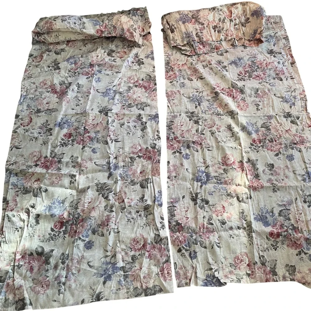 Vintage Curtains Panels Valance‎ Set Country Cottage Cottagecore Floral Rose 80s